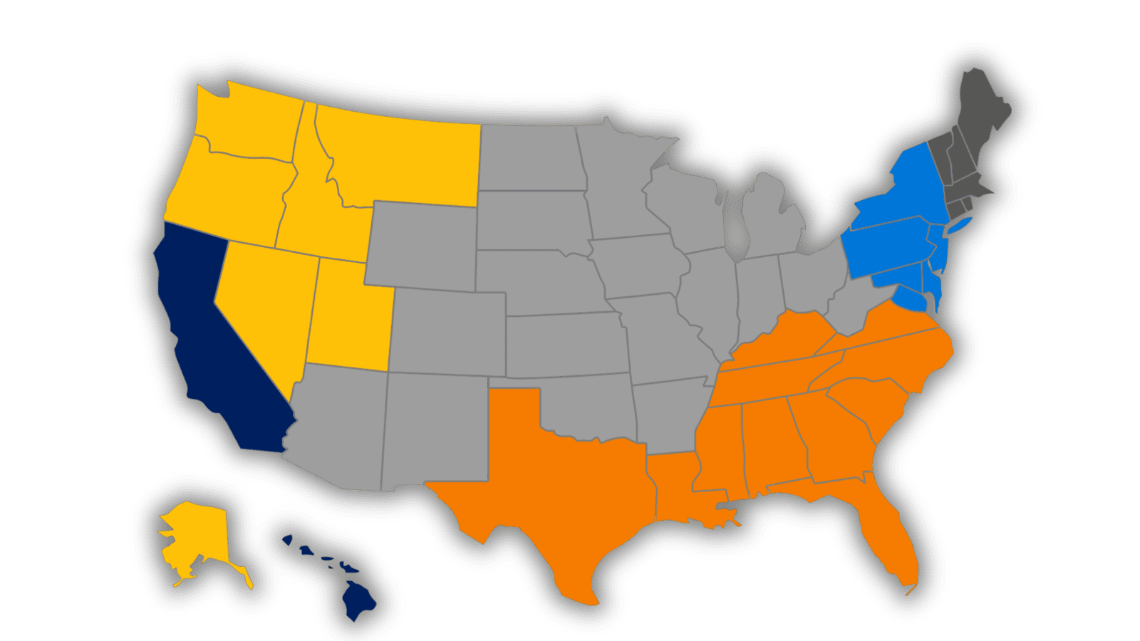 MAP of the USA with states highlighted according to accreditors