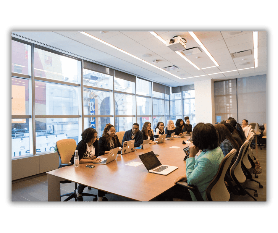 Large team working together at a table