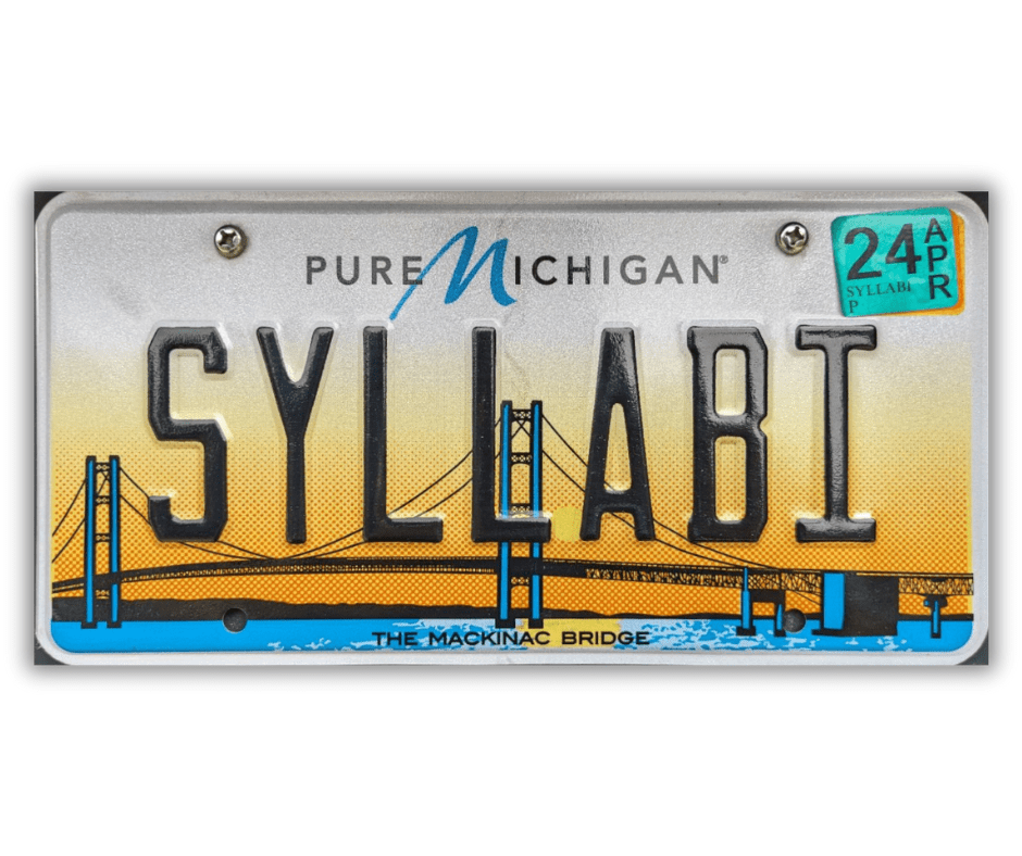 License plate that says "syllabi"