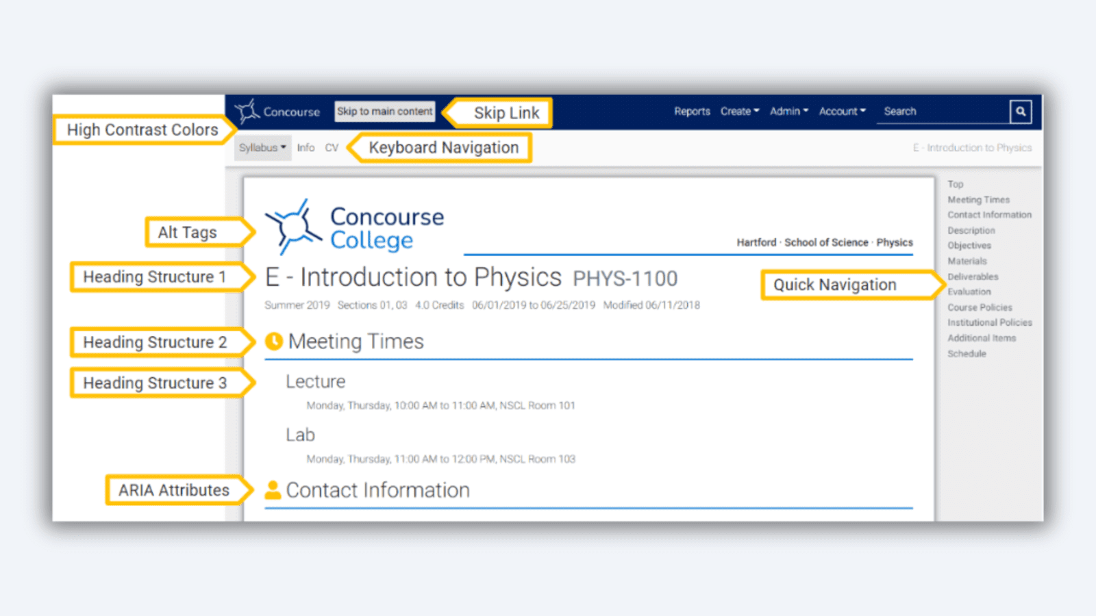 Accessibility features on a syllabus