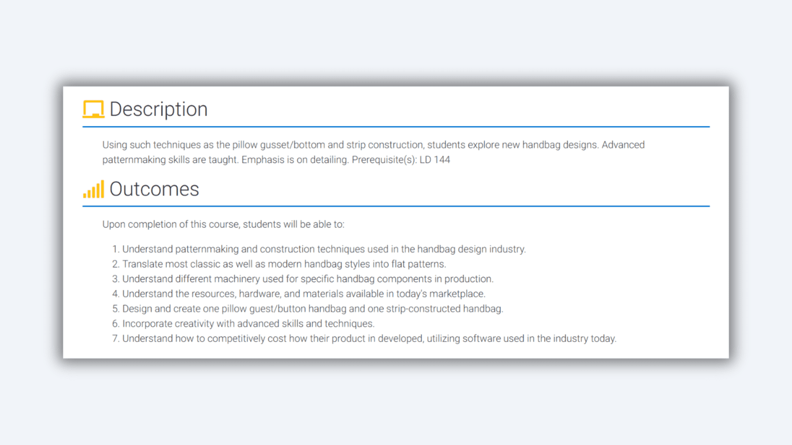 Course description and outcomes on a syllabus