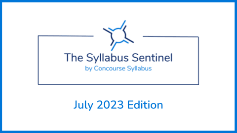 Image of the header of the Syllabus Sentinel by Concourse Syllabus, July 2023