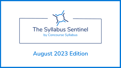 Image of the header of the Syllabus Sentinel by Concourse Syllabus, August 2023