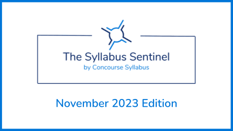 Image of the header of the Syllabus Sentinel by Concourse Syllabus, November 2023
