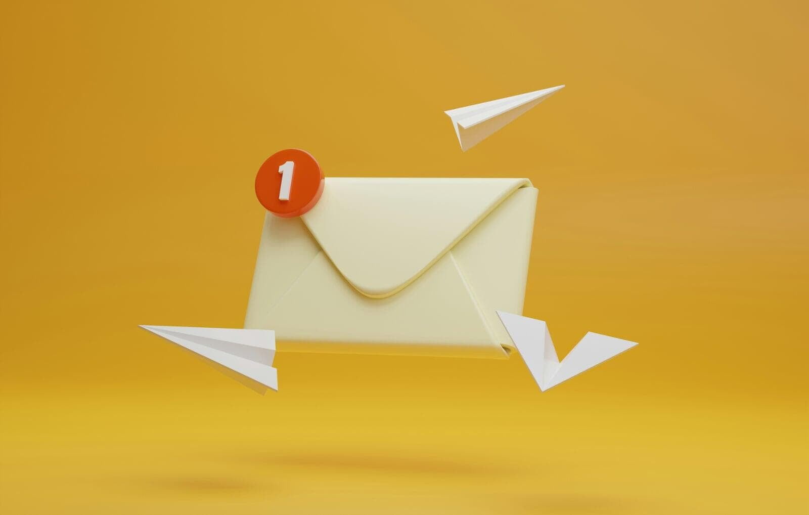 Envelope with a notification in the corner over a yellow background