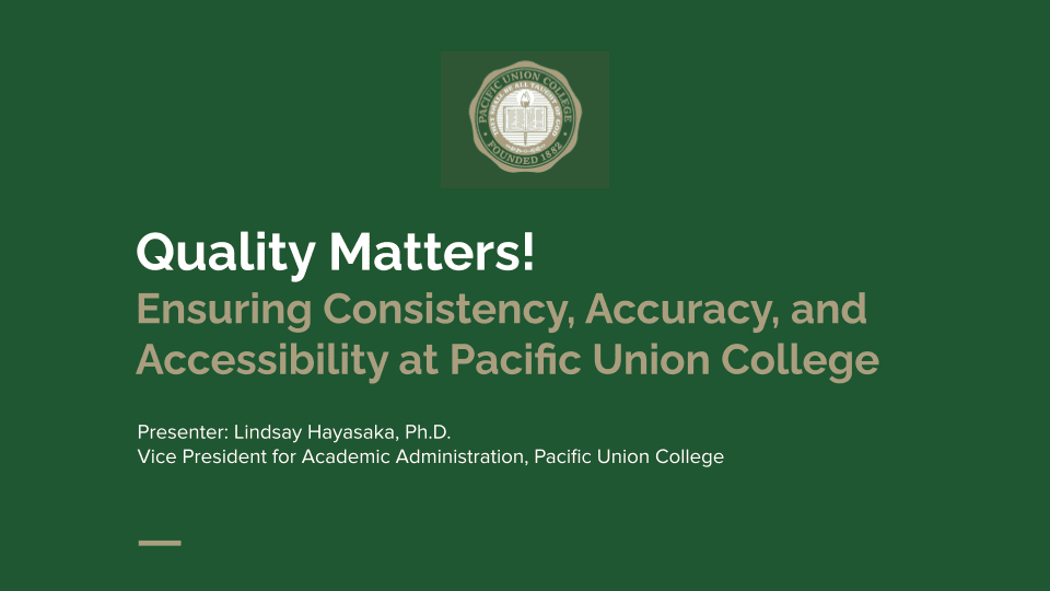 Title slide for the Quality Matters webinar presentation